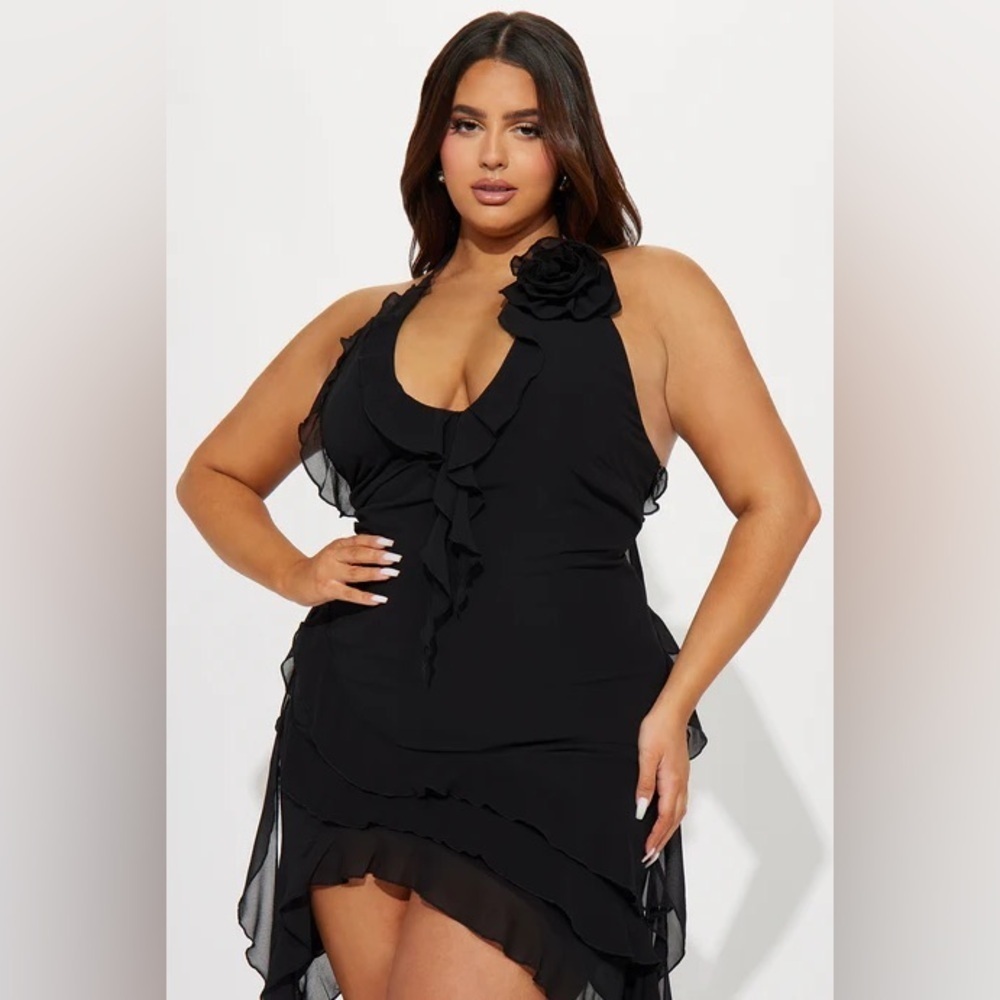 NWT Fashion Nova Ruffles and Roses Midi Dress Black Sz 2X - Picture 7 of 16
